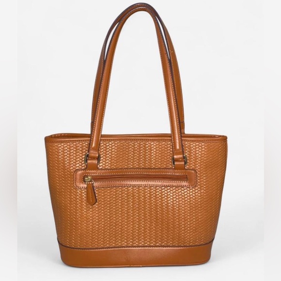Giani Bernini Tan Woven Leather Tote – Gold Hardware – Zip Closure - Picture 2 of 7